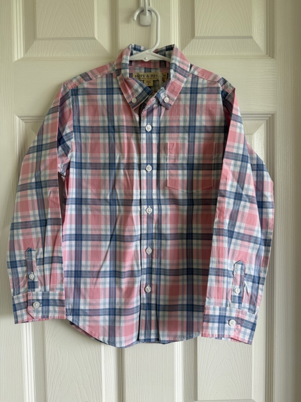 NWT Hope & Henry Boys' Pink and Blue Plaid Button-Down Shirt